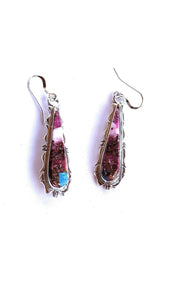 Navajo Pink Dream Mojave & Sterling Silver Jagged Edge Dangle Earrings Wire