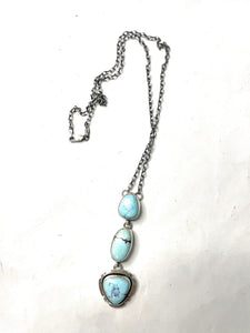 Navajo Sterling Silver And Golden Hills Turquoise Lariat Necklace