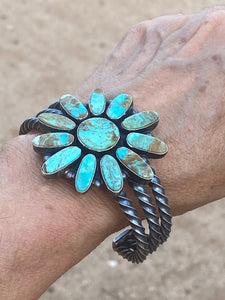 Navajo Jacqueline Silver Royston Turquoise & Sterling Cluster Cuff