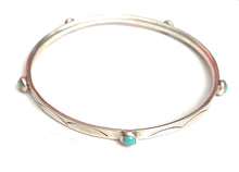 Load image into Gallery viewer, Navajo Hand Stamped Sterling Silver &amp; Turquoise Bangle Bracelet
