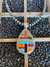 Load image into Gallery viewer, Navajo Multi Stone Inlay &amp; Sterling Silver Pendant Signed LK