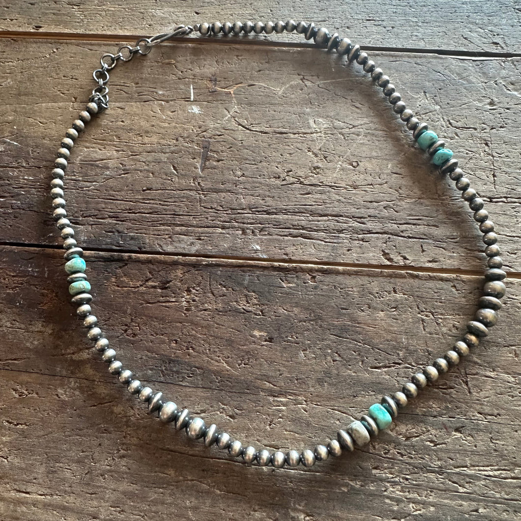 *AUTHENTIC* Navajo Sterling Silver Pearl Turquoise Beaded Necklace 16 Inch