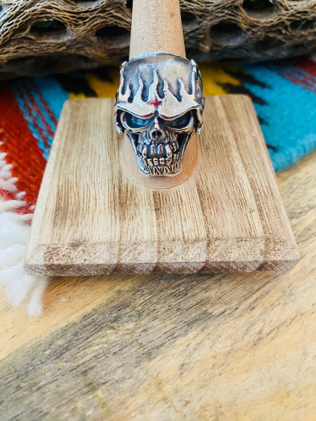 Handmade Sterling Silver Skull Ring Size 8.75