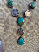 Load image into Gallery viewer, Navajo Royston Turquoise &amp; Liberty Dime Lariat Set