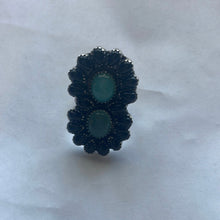 Load image into Gallery viewer, Handmade Sterling Silver, Onyx &amp; Aqua Calcedony Adjustable Ring Signed Nizhoni