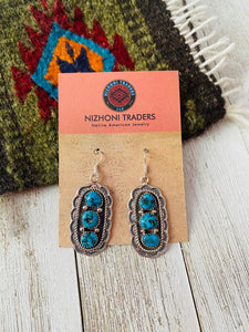Navajo Sterling Silver Kingman Turquoise Dangle Earrings Signed