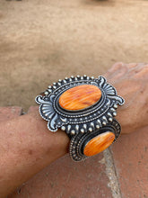 Load image into Gallery viewer, Beautiful Navajo Orange Spiny &amp; Sterling Silver Cuff Bracelet Signed