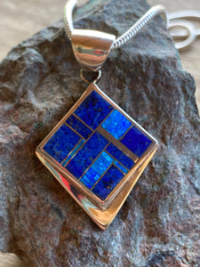 Navajo Lapis, Turquoise, Blue Opal Pointed Square Pendant