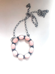 Navajo Queen Pink Conch Shell And Sterling Silver Circle Necklace Signed