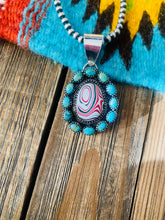Load image into Gallery viewer, Handmade Sterling Silver, Fordite &amp; Turquoise Cluster Pendant