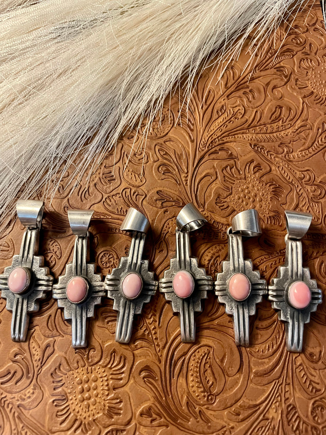 Navajo Chimney Butte Pink Conch & Sterling Silver Cross Pendant