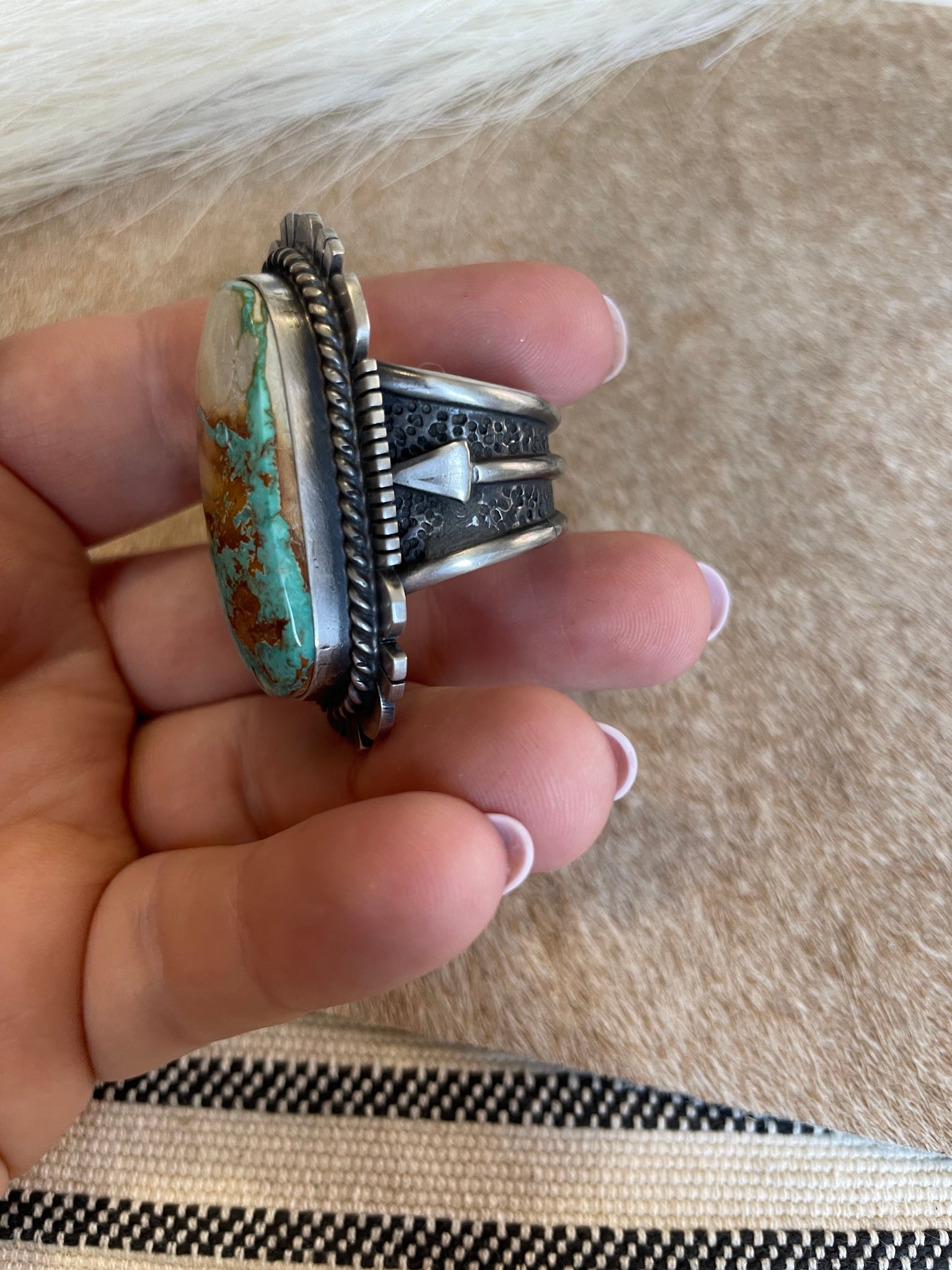 Navajo Turquoise & Sterling Silver Ring Size 8.5 Signed