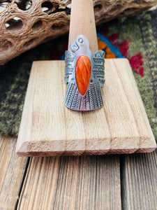 Navajo Sterling Silver & Orange Spiny Thunderbird Ring