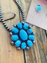Load image into Gallery viewer, Navajo Sleeping Beauty Turquoise &amp; Sterling Silver Cluster Earrings &amp; Pendant Set