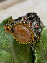 Load image into Gallery viewer, Fire Opal Tsavorite Ruby Sterling Ring 6.5