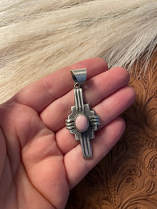 Navajo Chimney Butte Pink Conch & Sterling Silver Cross Pendant