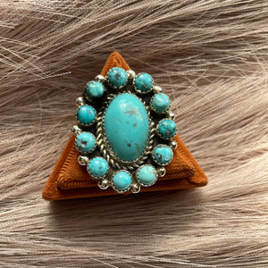 Navajo Turquoise & Sterling Silver Ring Size 8 Signed Robert Shakey