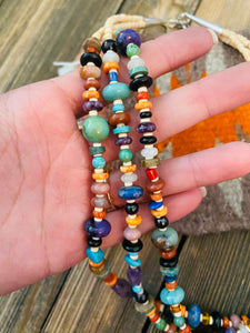 Navajo Multi Stone & Heishi Triple Strand Beaded Necklace