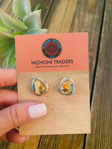 Navajo Multi Stone Spice & Sterling Silver Stud Earrings