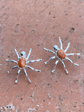 Load image into Gallery viewer, Natural Orange Mojave &amp; Sterling Silver Spider Stud Earrings