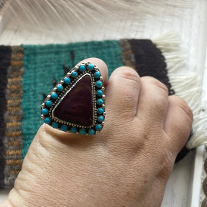 Navajo Sterling Silver, Turquoise & Purple Spiny Ring Size 5.5