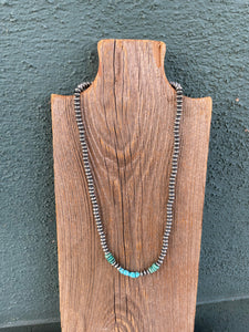 Navajo Turquoise And Sterling Silver Beaded 18in Necklace