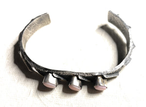 Navajo Pink Conch & Sterling Silver Tufa Cast Cuff Bracelet Signed