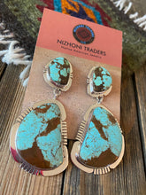Load image into Gallery viewer, Navajo Number 8 Turquoise &amp; Sterling Silver Dangle Earrings