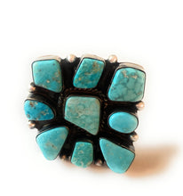 Load image into Gallery viewer, Navajo Kingman Turquoise &amp; Sterling Silver Cluster Ring Size 9