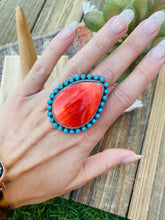 Load image into Gallery viewer, Navajo Red Spiny, Turquoise &amp; Sterling Silver Adjustable Ring