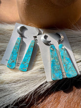 Load image into Gallery viewer, Navajo Turquoise &amp; Sterling Silver Moon Slab Dangles Signed P Yazzie