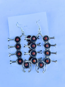 Navajo Orange Spiny and Sterling Silver Blossom Dangle Earrings