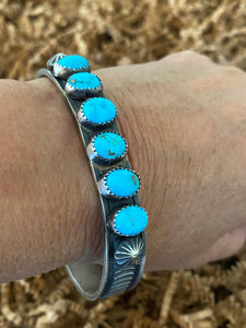 Navajo Sterling Silver & Kingman Turquoise Cuff Stamped And Signed By Kevin Billah