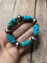 Load image into Gallery viewer, Navajo Sterling Silver Stretchy Natural #8 Turquoise Beaded Bracelet