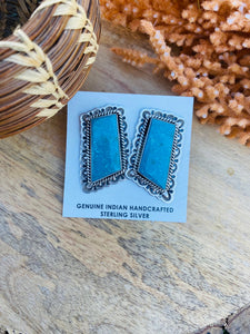 Vintage Navajo Turquoise & Sterling Silver Post Earrings Signed