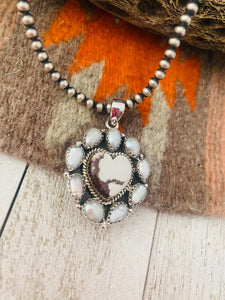 Handmade Sterling Silver, Pearl & Wild Horse Heart Cluster Pendant