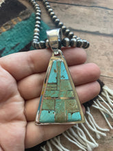 Load image into Gallery viewer, Navajo Number 8 Turquoise Inlay &amp; Sterling Silver Triangle Pendant