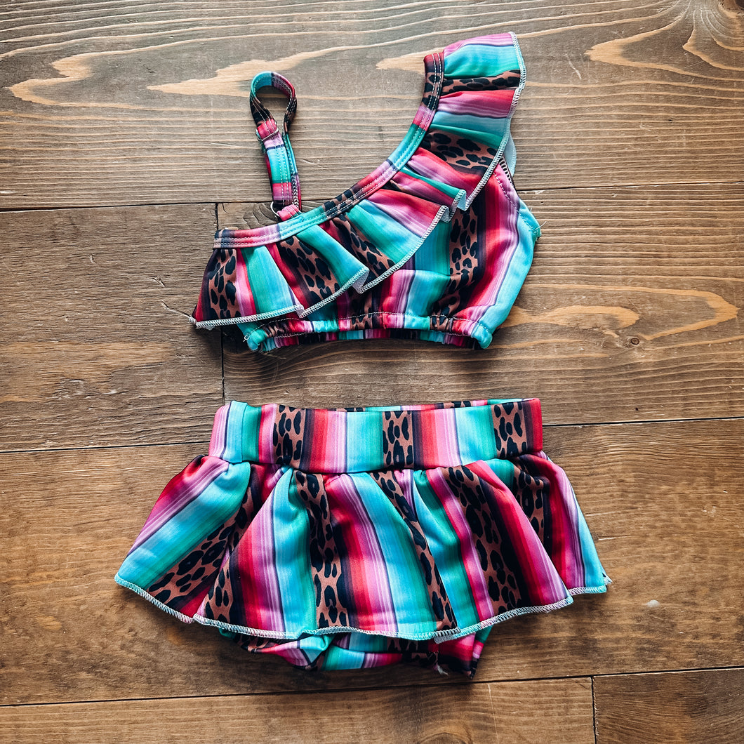 SALE Girls Swim Two-Piece Serape Cheetah