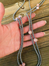 Load image into Gallery viewer, Navajo Sterling Silver Pearl &amp; Pink Opal Beaded Necklace 72 inch