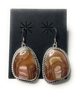 Navajo Sterling Silver & Rhodochrosite Stone Dangle Earrings