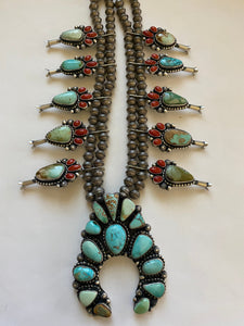 Shawn Cayatenito Royston Turquoise & Coral Sterling squash Set Necklace