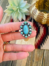 Load image into Gallery viewer, Handmade Sterling Silver, Turquoise &amp; Pearl Cluster Adjustable Ring