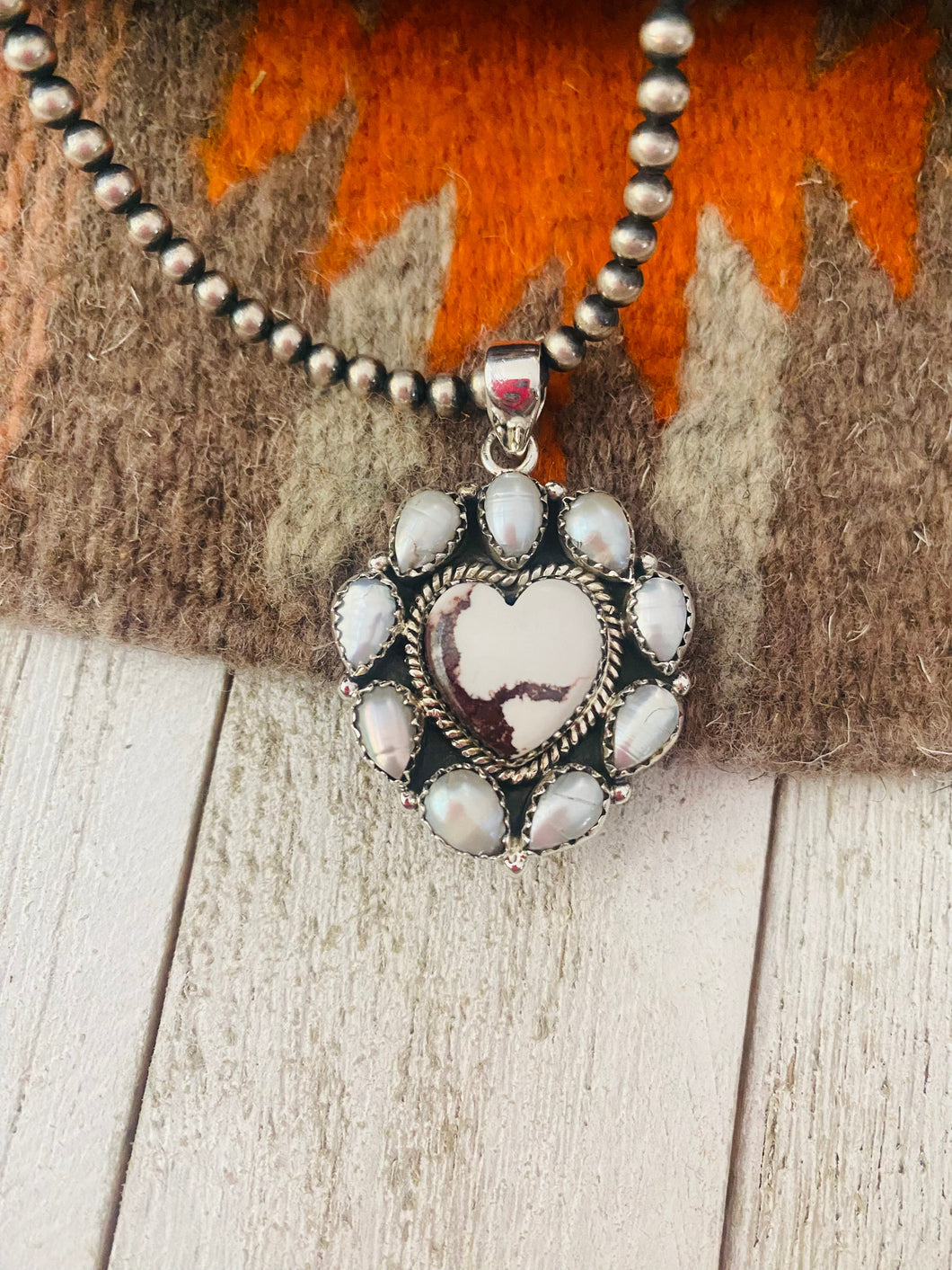 Handmade Sterling Silver, Pearl & Wild Horse Heart Cluster Pendant