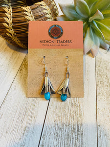 Navajo Turquoise & Sterling Silver Blossom Dangle Earrings