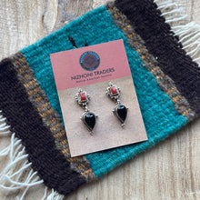 Load image into Gallery viewer, Beautiful Navajo Sterling Silver, Coral &amp; Black Onyx Dangle Earrings Signed