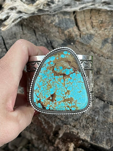 Navajo Sterling Silver Number 8 Turquoise Jumbo Bracelet Cuff