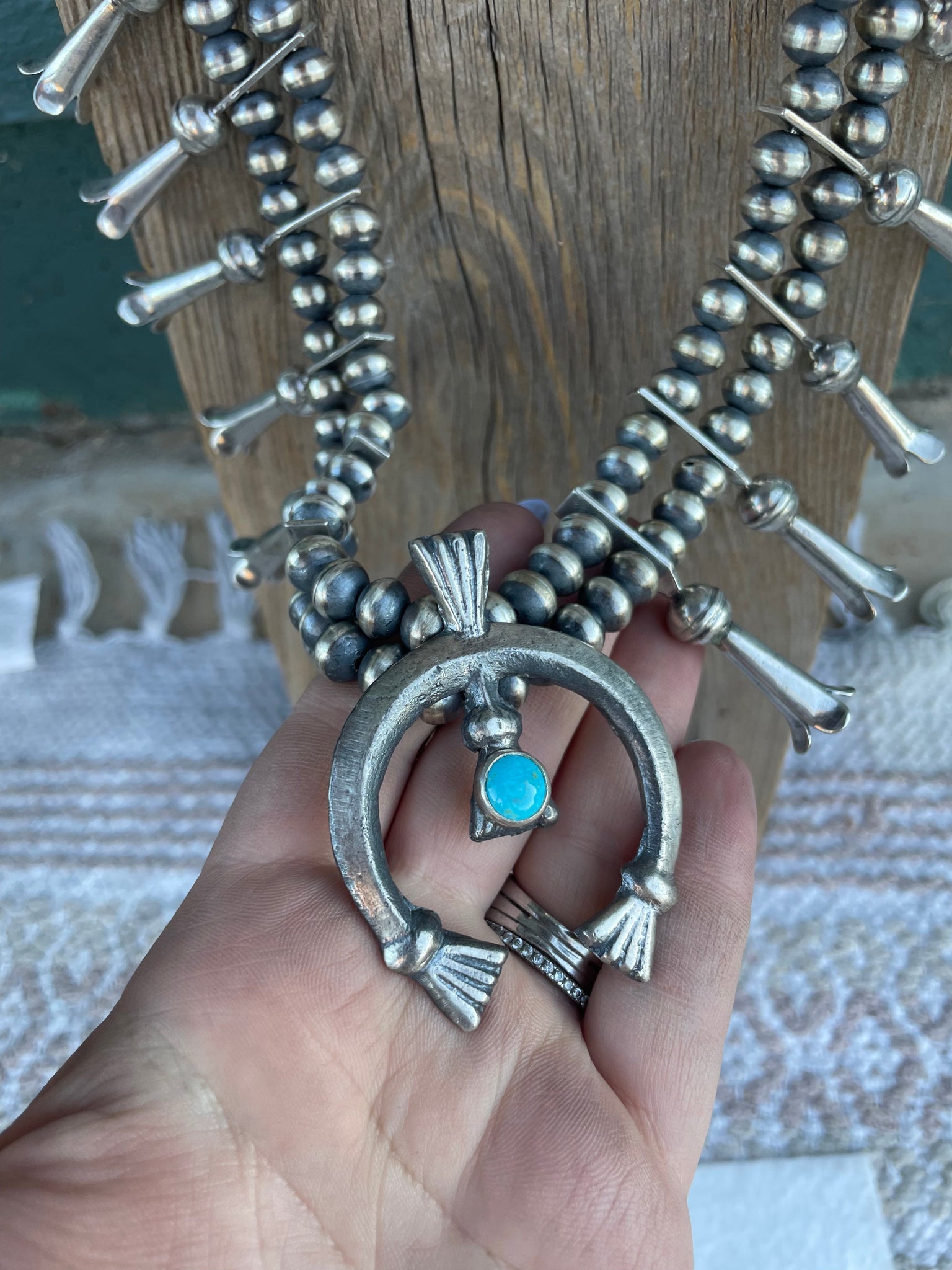 Navajo Sterling Silver And Turquoise Squash Blossom Necklace By Joseph –  Amanda Radke