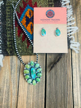 Load image into Gallery viewer, Navajo Sonoran Mountain Turquoise &amp; Sterling Silver Cluster Earrings &amp; Pendant Set