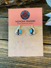 Load image into Gallery viewer, Navajo Sterling Silver &amp; Turquoise Feather Stud Earrings Signed