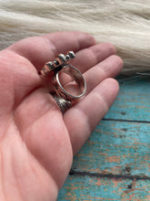 Load image into Gallery viewer, Handmade Sterling Silver, Orange Spiny &amp; Turquoise Cluster Adjustable Ring Signed Nizhoni